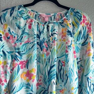 Lilly Pulitzer Multi-Color Tropical Tie-Neck Blouse